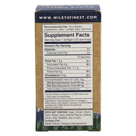Wiley's Finest Wild Alaskan Fish Oil 1000mg EPA + DHA Peak EPA, 120 Softgels