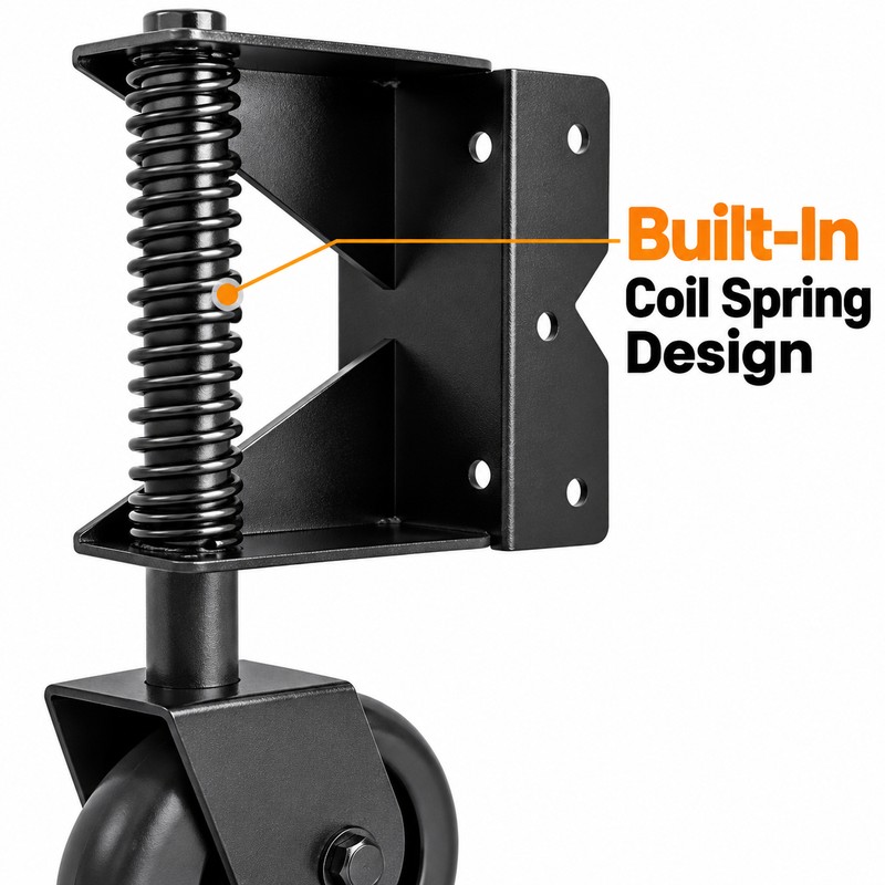 4-Inch Spring-Loaded Gate Wheel – Shock-Absorbing Metal Bracket for Swing