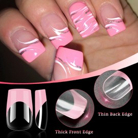 Bellelfin Pink French Tip Press on nails Short Square Fake Nails, 120PCS Square Nail Tips Short French Tip Nails, Clear Acrylic Nails Press on Full Cover False Nails