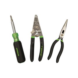 Greenlee, 0159-LBFC, 3-Piece Electrician Tool Kit with Stainless Steel Wire Stripper and Cable Crimper, 6-in-1 Multi-Tool Screwdriver and Bonus 7-Inch Long Nose Side-Cutting Pliers