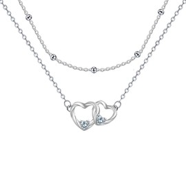 Micory Heart Necklace for Women 925 Sterling Silver with Zirconia Necklace Women's Adjustable Chains Valentine's Day Mother's Day Birthday Christmas Gift, Sterling Silver, Cubic Zirconia