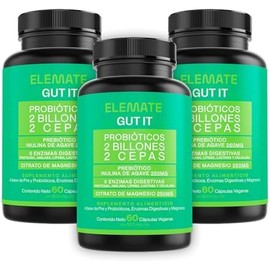 Gut it Probiotic  Suplemento Natural  Probióticos, Prebióticos, Enzimas Digestivas, Citrato de Magnesio  60 Cap Veganas  Apoyo Digestivo  Elemate