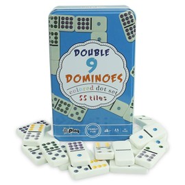 PUREPLAY Classic Double 9 Color Dot Dominoes Game Set,55 Pieces Dominoes Tiles with Tin Box,Double 9 Dominoes for Adults, Family Game Nights,Friends Gathering,Party Favors,Travel