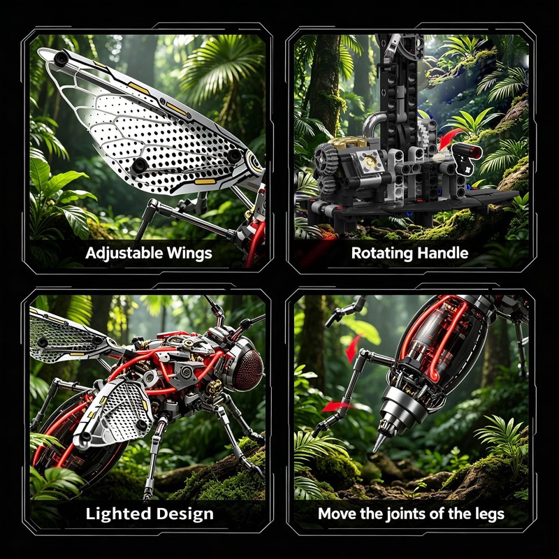 Mechanical Mosquito Building Set Lighted Insects Bug Animals Toy for