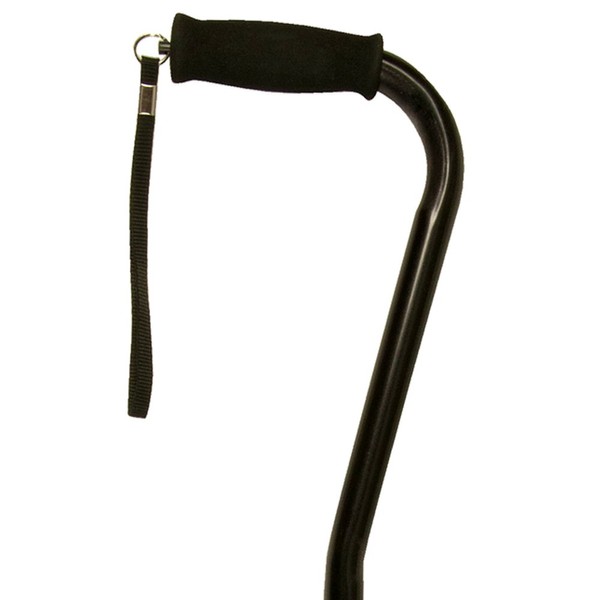 PCP Mobility & Homecare Adjustable Cane, Aluminum, Offset Handle with Wirst Strap, Black