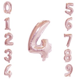 Weddecor 16" Foil Helium Balloons Number 4 for Wedding Party Birthday Bridal Shower Engagement Anniversary New Year Party Rose Gold