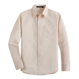 Spring&Gege Boys' Long Sleeve Dress Shirts Formal Uniform Woven Solid, Beige, 13-14 Years