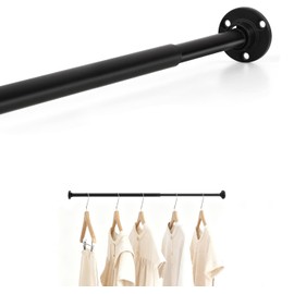 TYRON Mini Thin Closet Rod for Hanging Clothes, 1/2" Diameter,12 to 18 In. Adjustable Closet Rod, Metal Closet Bar Hanging Rod for Baby Kids Closet, Small Space (Black,1 Pcs)