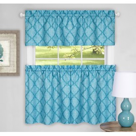 Ben&Jonah Collection Colby Window Curtain Tier Pair and Valance Set - 58x24 - Turquoise