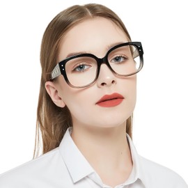 AEZUNI Oversized Square Reading Glasses Women Trendy Stylish Readers 1.0 1.5 2.0 2.5 3.0 3.5 4.0 5.0 6.0 (Grey, 300)