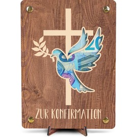 Konfirmation Geldkarte - XL Geldgeschenk aus Holz inkl. Ständer | Konfirmation Deko, Konfirmationskarten, Geschenk Konfirmation Mädchen, Geschenk Konfirmation Junge, Konfirmation Geschenke