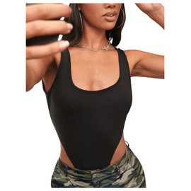 GORGLITTER Women's Backless Body High Waist Bodysuit Tank Bodies Scoop Neck Bodysuits, black