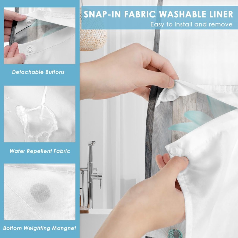 Nesphy No Hook Rustic Farmhouse Shower Curtain with Snap in
