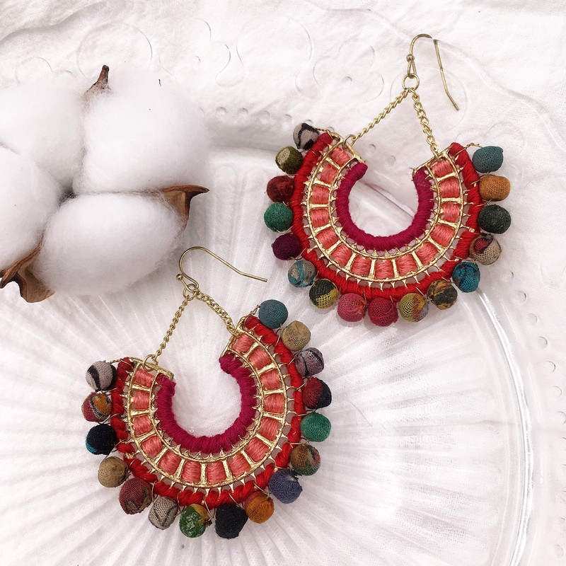 Pendientes hechos a mano para mujer, coloridos abalorios de tela