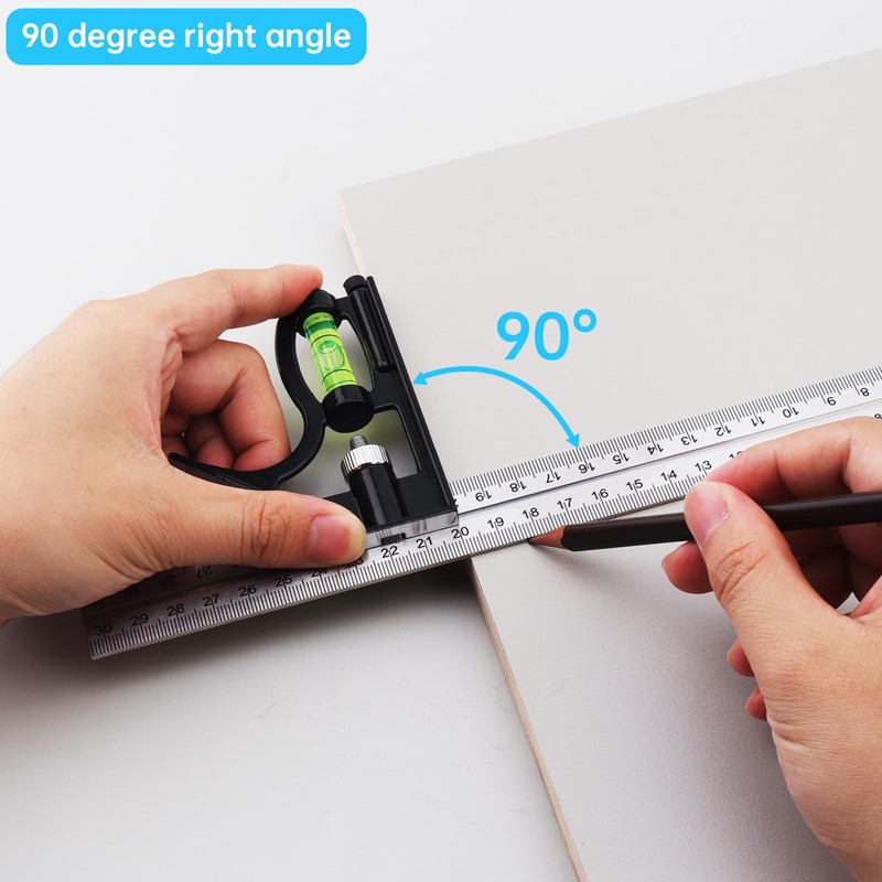 Smgda Combination Square, 12Inch/300mm Stainless Steel Combo Angle Ruler, Metric