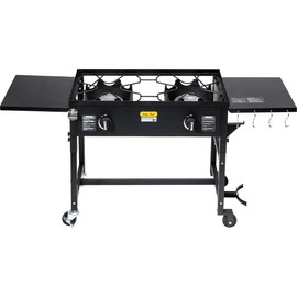 Barton Outdoor Camping Propane Double Burner Stove 2 Folding Cook Cooking Station Stand Picnic BBQ Grill 58,000 BTU, Black