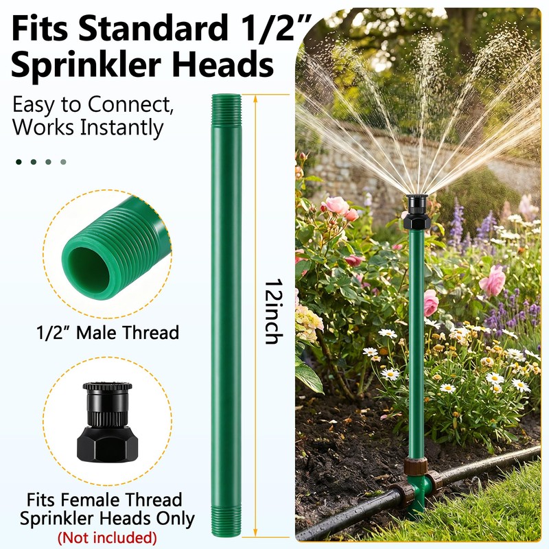 8 Pack 12 inch Sprinkler Extension Risers, 1/2" Stackable Riser