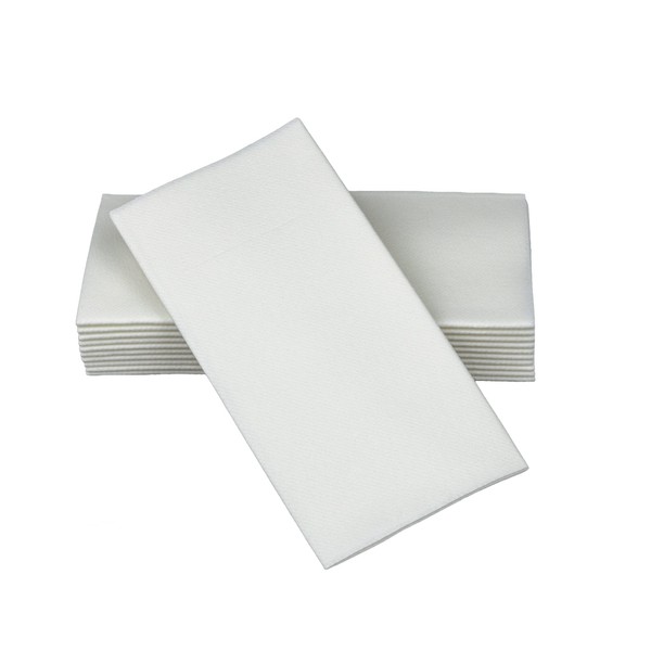 Simulinen Dinner Napkins Disposable, Linen-Feel, Cloth-Like, Discreet Pocket for Flatware, WHITE - Absorbent & Durable, for Wedding, Rehearsal Dinner, Parties, Large 17"x17" - Box of 75