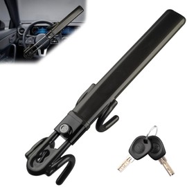 NOEAIKE Steering Wheel Lock - Heavy Duty Anti-Theft Car Device with Double Hooks Design for Enhanced Vehicle Protection,Adjustable Length Locking with 2 Keys Universal Fit(Black)