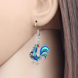 BONSNY Cute Enamel Dangle Anime Chicken Rooster Earrings for Women Jewelry Novelty Funny Charms