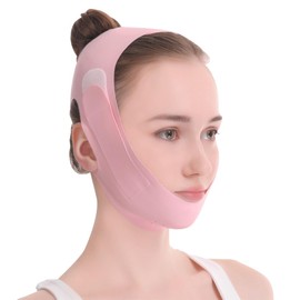 OUDQFCJ V Line Lifting Mask & Adjustable Chin Strap – Anti-Double Chin Mask for Firm and Comfortable Face, Suitable for All Face Shapes, V-Face Lifting Bandage (Rosa)