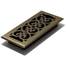 Decor Grates SPH410-A Scroll Design Floor Register, 4x10, Antique Brass Finish