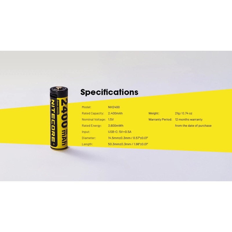 ~NEW~ Nitecore NH2400 2400mAh USB-C Rechargeable AA Battery 4-Pack