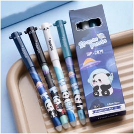 4PCS Erasable Gel Pens 0.5mm,Blue Rollerball Pens with Thermo-Sensitive Erasing Ink,Temperature-Sensitive Ink,Animal Motifs for Children Students School Office Supplies (Panda, Blau)