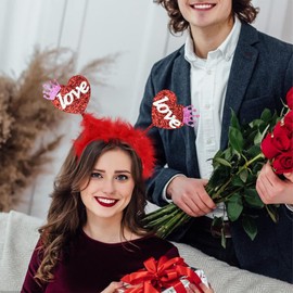 Heart Headband, Heart Headband Red, Valentine's Day Headband, Glitter Headband, Hair Bands Women's Red with Sequins, for Photo Props Wedding, Decoration Valentine's Day