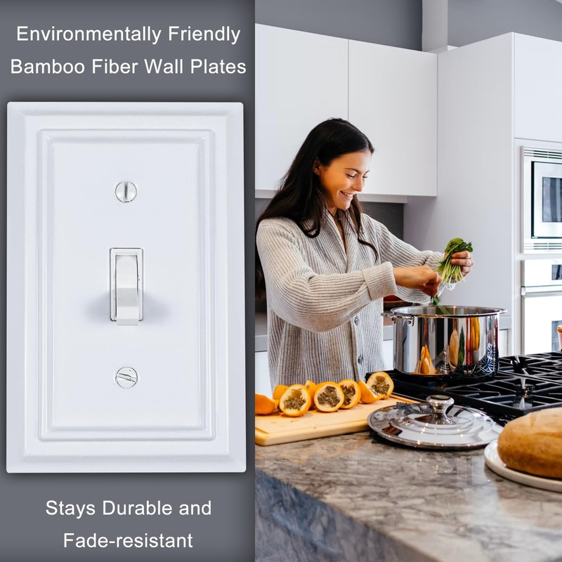 Pure White Decorative Outlet Covers Wall Plates, Bamboo Fiber Light