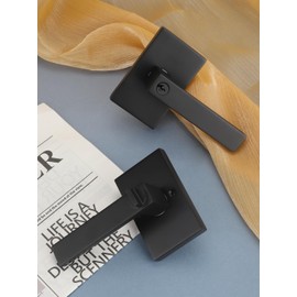 EHOMEWARE Matte Black Door Handles with Single Cylinder Deadbolt, Interior Entrance Door Knob with Deadbolt, Heavy Duty Keyed Door Lever Lock Set, Reversible for Right and Left Side
