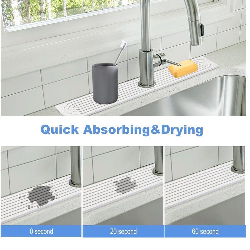 Kitchen Sink Splash Guard- 15.6''x 3.9''Stone Faucet Mat for Kitchen