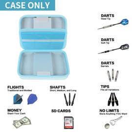 GWCASE Dart Case for 16 Steel Tip and Soft Tip Darts, Dart Carrying Storage Holder Fits for Dart Tips, Shafts and Flights (Box Only)-Blue