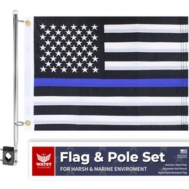 WATSY - Boat Flag Pole Kit 12x18 Inch Boat Flag Holder With Clips Embroidered Marine Cabin Kit Bike Flag & Golf Cart Flag (Police Kit 12x18 Inch)