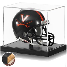 JupDec Mini Helmet Display Case, Acrylic Clear 1/2 Football Baseball Helmet Showcase, UV Protection Souvenirs and Collectibles Box with Solid Wood Base & Riser, Ideal Gift for sports enthusiast, Black