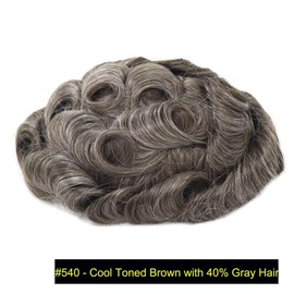 blazingfire Hair Toupee for Men French Lace Front Hair Pieces 0.08mm Thin Skin Men's Hair Replacement Systems #5 Cool Toned Brown with 40% Gray Hair 8x10 Inches, #540