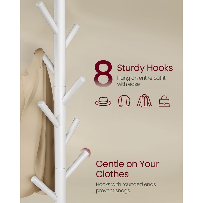 VASAGLE Solid Wood Coat Rack, Free Standing Tree-Shaped Coat Rack