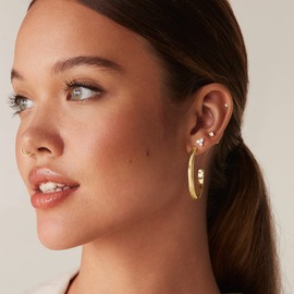 PAVOI 14K Yellow Gold Plated Lightweight Hoop Earrings for Women | Wide Flat Hypoallergenic Huggie Hoops | Minimalist Jewelry 40mm Large Earrings