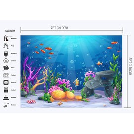Haosphoto Underwater World Backdrop 7X5FT Vinyl Mermaid Backdrops Tropical Blue Ocean Sailing Fish Coral Bubble Summer Photography Background for Birthday Party Room Paper Photo Studio Props YX936
