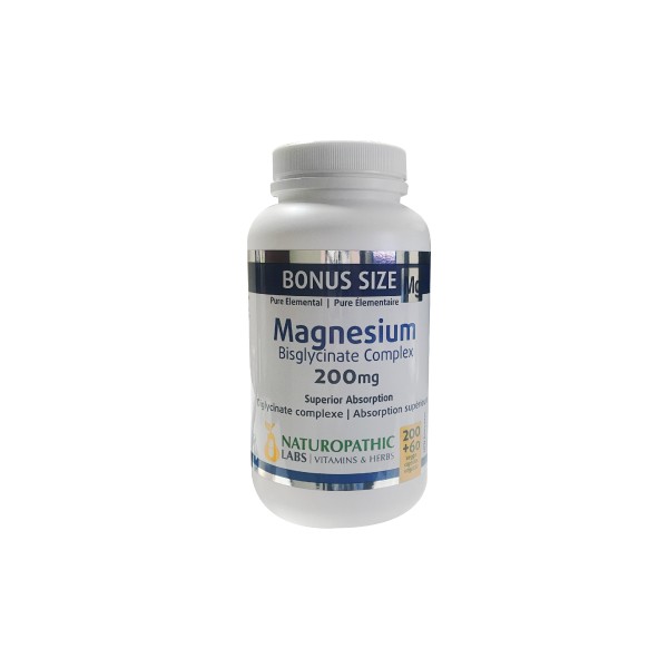 Naturopathic Labs Magnesium Bisglycinate 200mg - 260 + 100V-Caps FREE