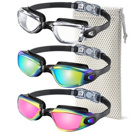 NSSIW Swimming-Goggles Adult Swim-Goggles-Men Women: Ultra-wide Field of View with UV400 and Anti Fog 3 Pack