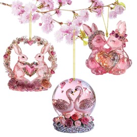 Easter Pendant Rabbit, Pack of 3 Easter Pendant Decoration, Easter Decoration for Hanging, Acrylic Pendant Easter Bunny Ornaments Easter Spring for Indoor and Outdoor Easter Gift