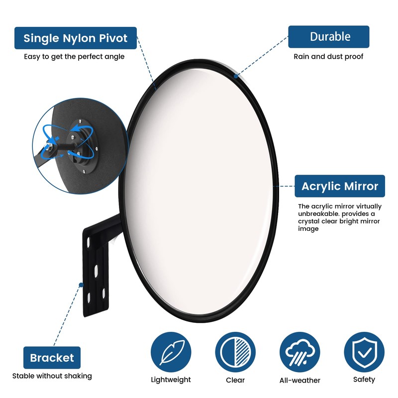 Convex Mirror Outdoor with Adjustable Fixing Bracket,Truck Rearview Mirror, Driveway