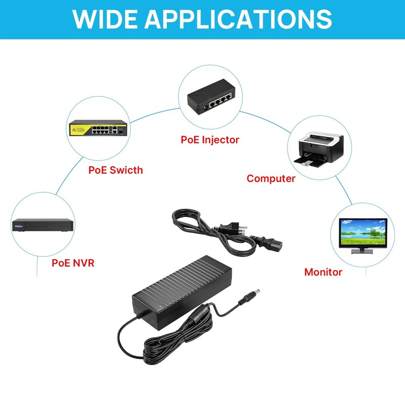Hiseeu 52V 3A Power Supply Adapter,AC 100V-240V to DC 52V