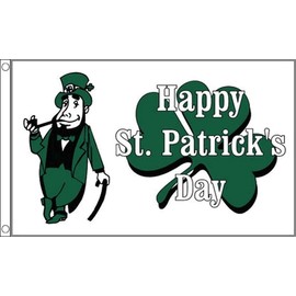 Happy St Patricks Day White Small Flag - Irish Ireland - 3 x 2 FT - 100% Polyester With Eyelets Banner - FlagSuperstore