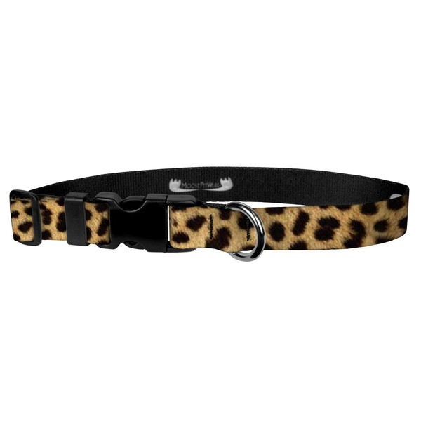 Moose Pet Wear Dog Collar - Patterned Adjustable Pet Collars, Made in the USA - 1 Inch Wide, Large, Leopard