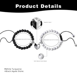 Matching Bracelets for Couples His and Her Couples Bracelets Heart Matching Bracelets Long Distance Couples Gifts for My Love,Valentine's Day Birthday Gift (White＆Black)
