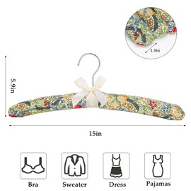 NEOVIVA Padded Hangers for Women Clothing, Floral Padded Clothes Hangers for Women, No Shoulder Bump Hangers for Adult, Padded Clothes Hangers for Women Sweaters, Dresses, Suits (Pack of 5)