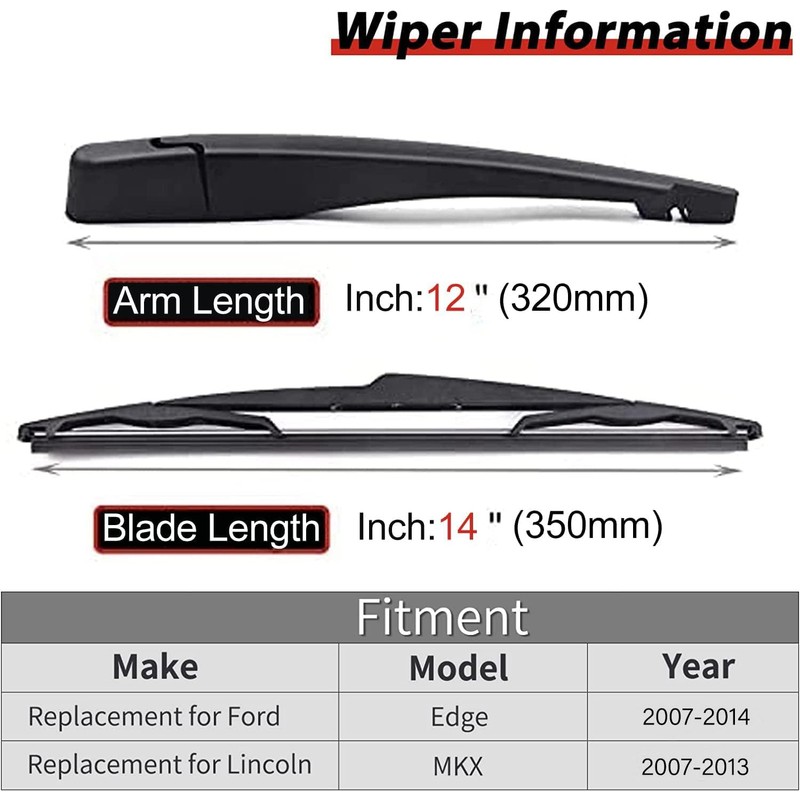 Rear Windshield Wiper Arm Blade Set, Replacement for Lincoln MKX,