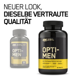 Optimum Nutrition Opti-Men Multivitamin-Nahrungsergänzungsmittel für Männer mit Vitamin D, Vitamin C, Vitamin B6 und Aminosäuren, geschmacksneutral, 30 Portionen, 90 Kapseln